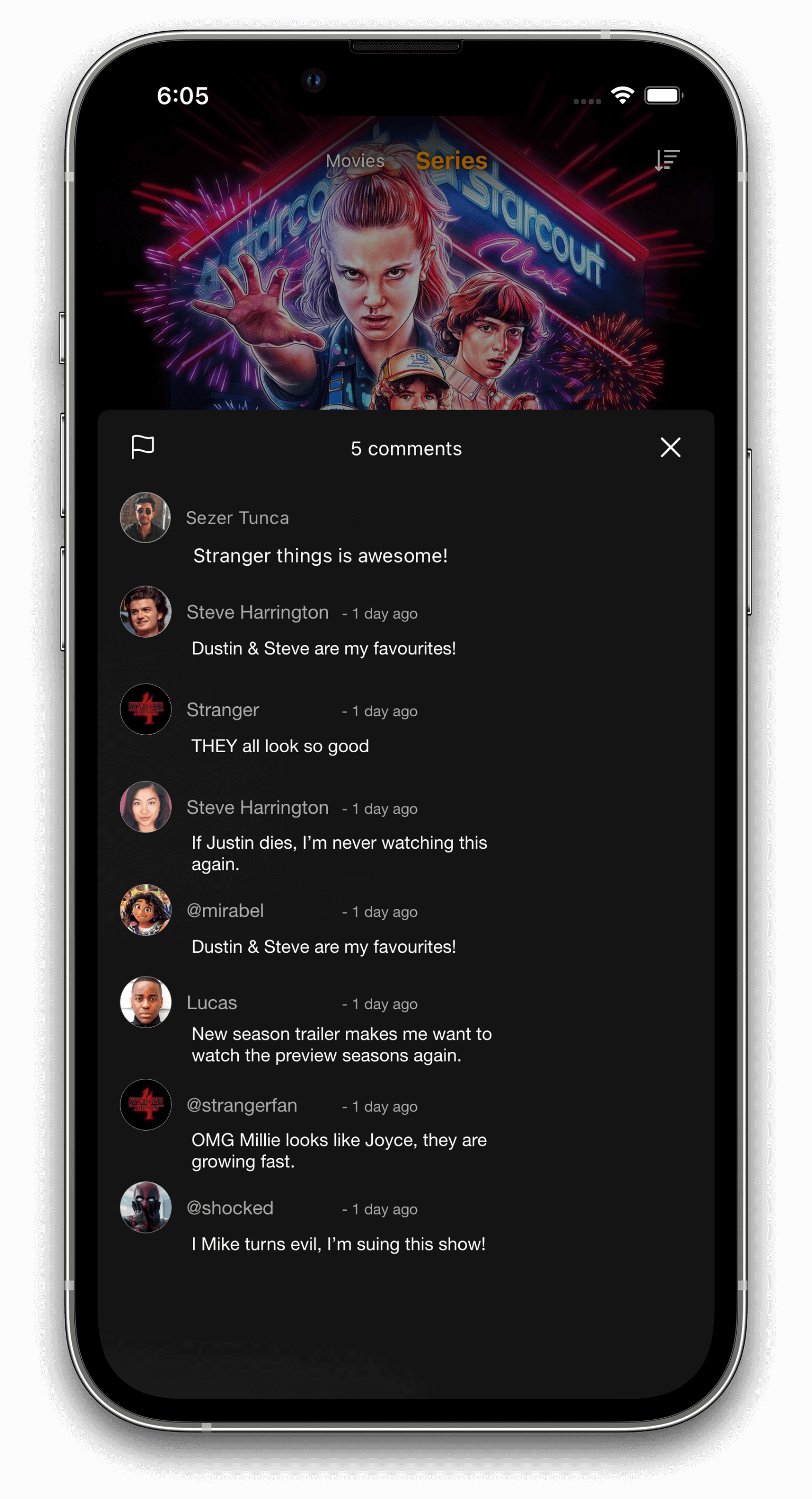 Device showing movie & TV show comments
